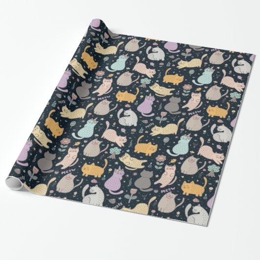 Ontwerppapier voor katten en bloemen cadeaupapier (Uitgerold)