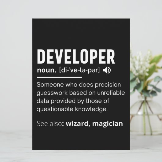 Ontwikkelaars dictionary Definition Funny-ontwikke Save The Date (Staand voorkant)