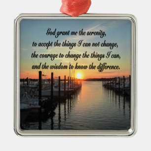 ONTZAGWEKKEND SERENITY PRAYER SUNSET FOTOONTWERP METALEN ORNAMENT