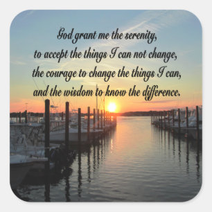 ONTZAGWEKKEND SERENITY PRAYER SUNSET FOTOONTWERP VIERKANTE STICKER