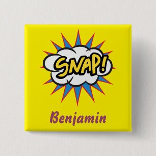 Onverwacht geel stripboek vierkante button 5,1 cm