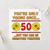 Onvolgroeide 50e verjaardag Gag Gifts Kaart (Voorkant / Achterkant in situ)