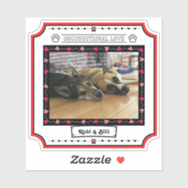 Onvoorwaardelijke liefde hond foto met harten en p sticker