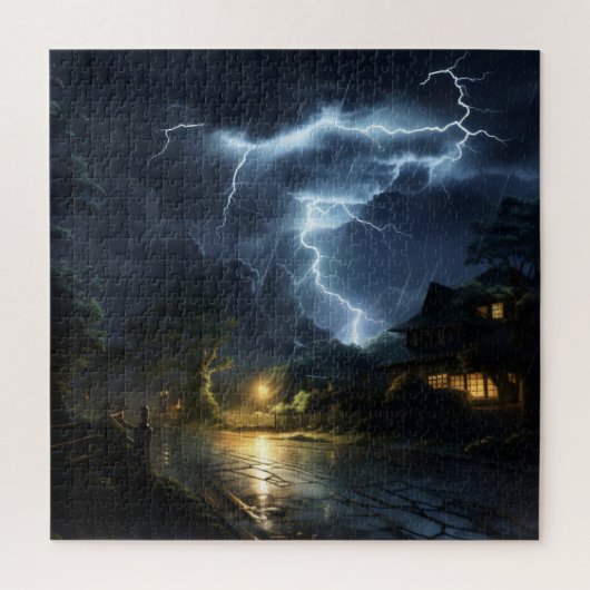 Onweer boven het dorp legpuzzel (Verticaal)