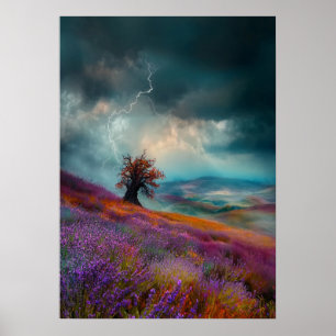 Onweer boven lavendelvelden - Dramatisch Poster