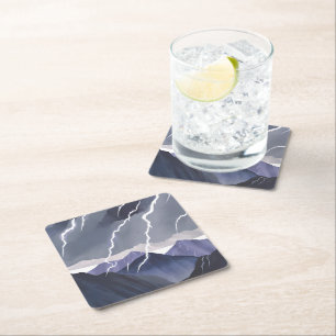 Onweersbui   Waterverf Donkere Bergen Vierkante Kartonnen Onderzetter