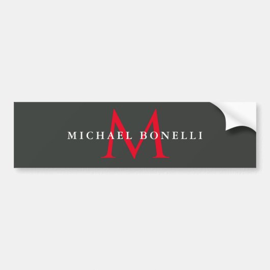 Onyx Black Red Monogram Modern Minimalist Bumpersticker (Voorkant)