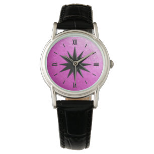 Onyx compass roos - orchidee glazen achtergrond horloge