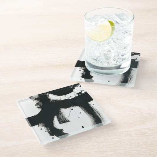 Onyx Gesture - zwarte verflijnen Glazen Onderzetter (Schuin)