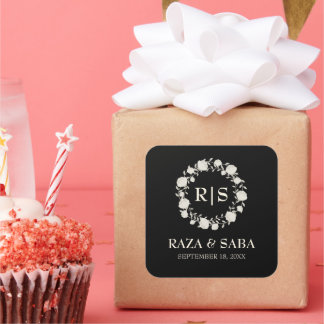 Onyx Grace Black and Ivory Wedding Vierkante Sticker