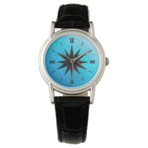 Onyx-kompas roos - achtergrond turkooisglas horloge