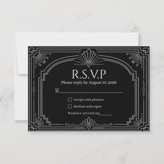 Onyx Noir Arqué Art Déco Réponse de Mariage (Devant)