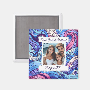 Onze 1e Cruise Whimsical Waves Custom Foto Magneet
