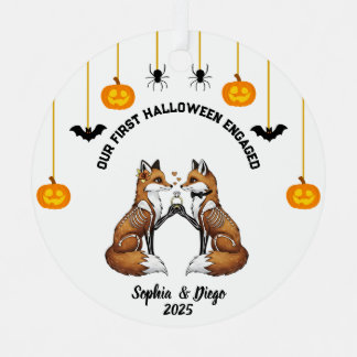 Onze 1e Halloween verloofde Fox Skeleton Voorstel Metalen Ornament
