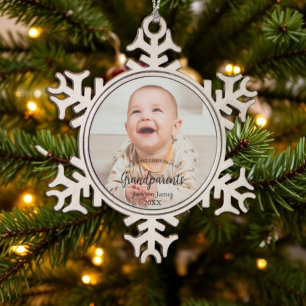 Onze 1e kerst als grootouders babyfoto tin sneeuwvlok ornament