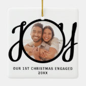 Onze 1e kerst verloofd foto-aandenken keramisch ornament (Achterkant)