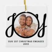 Onze 1e kerst verloofd foto-aandenken keramisch ornament (Voorkant)