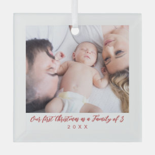 Onze 1e kerstfamilie van drie foto's glas ornament