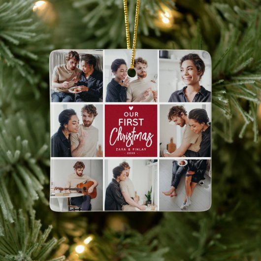 Onze 1e Kerstfoto Collage Keepsake Keramisch Ornament (Boom)