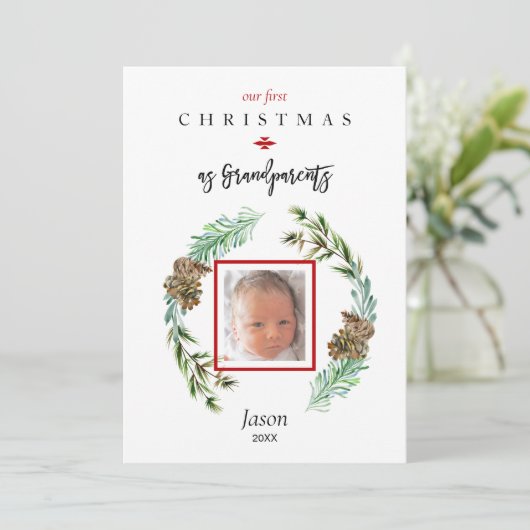 Onze 1e Kerstmis als Grootouders Kind Foto Kaart (Staand voorkant)