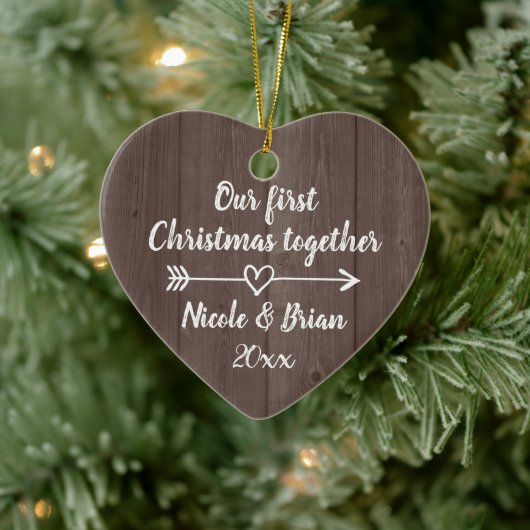 Onze 1e Kerstmis samen  bruin hout Keramisch Ornament (Boom)