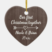 Onze 1e Kerstmis samen  bruin hout Keramisch Ornament (Voorkant)