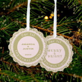 Onze 1e Kerstmis samen Gold Wreath op roos - Ornament Kaart