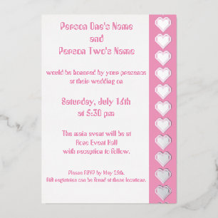 Onze 8-bit harten in Petal Pink Folie Invitation Uitnodiging
