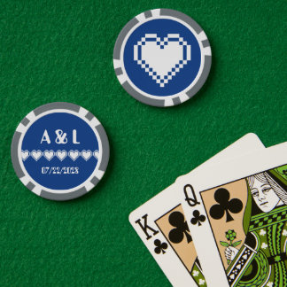 Onze 8-bits harten in blauw poker chips