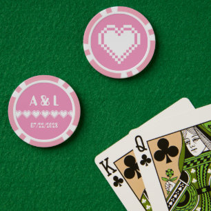 Onze 8-bits harten in Petal Pink Poker Chips