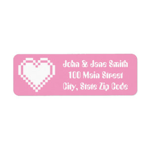 Onze 8-bits harten in petal roze adreslabel etiket