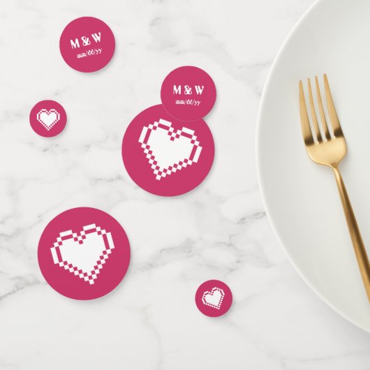 Onze 8-bits harten in Raspberry Table Confetti (Groep)