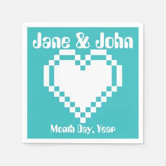 Onze 8-bits harten in Turquoise Napkins Servetten (Voorkant)