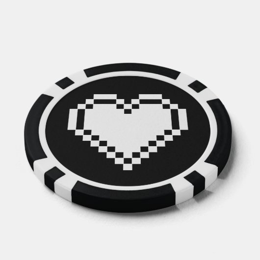 Onze 8-bits harten in zwart poker chips (Enkel)