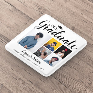 Onze Afstuderen   5 Foto Afstuderen Vierkante Button 5,1 Cm