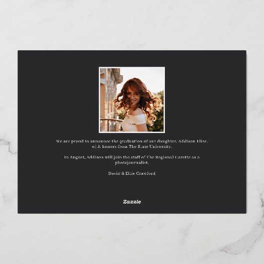 Onze Afstuderen | Folie Afstuderen Foto aankondigi Folie Uitnodiging (Achterkant)