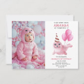 Onze Baby Seal 1e Verjaardag Roze Meisje Partij Kaart (Voorkant)