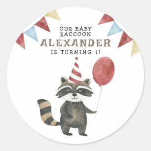 Onze baby wasbeer 1e verjaardag ronde sticker
