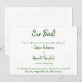 Onze Bad Green White uitgestelde huwelijksaankondi Kaart (Voorkant / Achterkant)