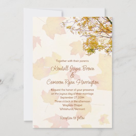 Onze boom, blad achtergrond, herfst bruiloft uitno kaart (Voorkant)
