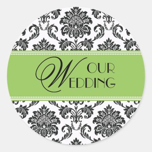Onze bruiloft Apple Green Damask Sticker (Voorkant)
