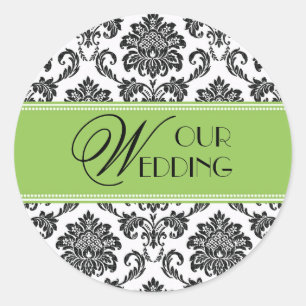 Onze bruiloft Apple Green Damask Sticker
