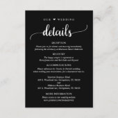 Onze bruiloft details, rustieke stijlvolle zwart informatiekaartje (Voorkant)
