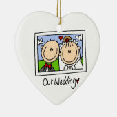 Onze bruiloft- en bruidehemden en -cadeautjes keramisch ornament (Rechts)