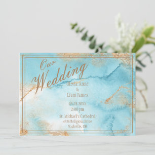 Onze bruiloft Gold Turquoise Modern Elegant Weddin Kaart