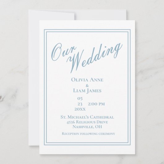 Onze bruiloft is blauw, moderne legante bruiloft kaart (Voorkant)