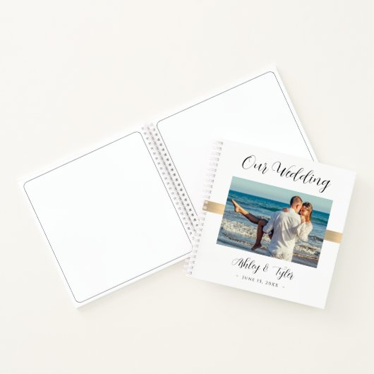 Onze bruiloft, zwarte scriptnamen, datum, foto, go notitieboek (Binnen)