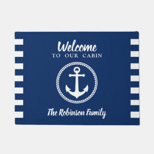 Onze cabine en familienaam met Anchor Navy Blue Deurmat