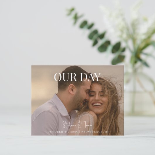 Onze Dag Foto Bruiloft Save the Date Briefkaart (Staand voorkant)