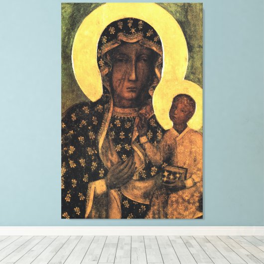 Onze dame van Czestochowa Maagd Mary Poland Madonn Canvas Afdruk (Insitu (Houten vloer))
